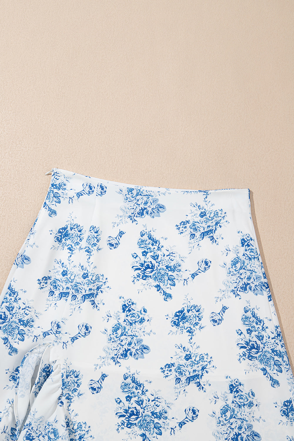 Sky Blue Boho Floral High Waist Ruffle Split Maxi Skirt