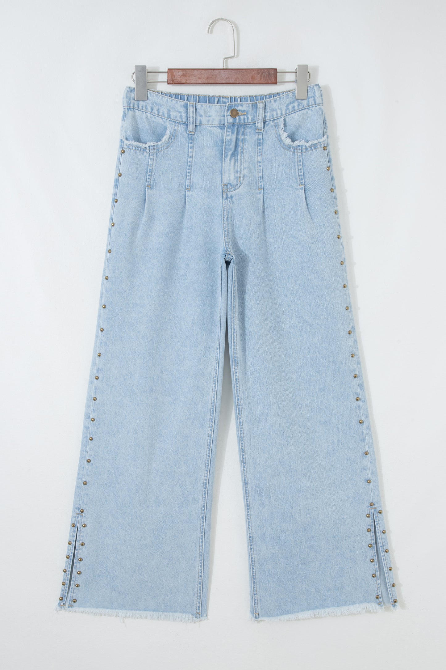 Blue Studded Side Slit Wide Leg Jeans