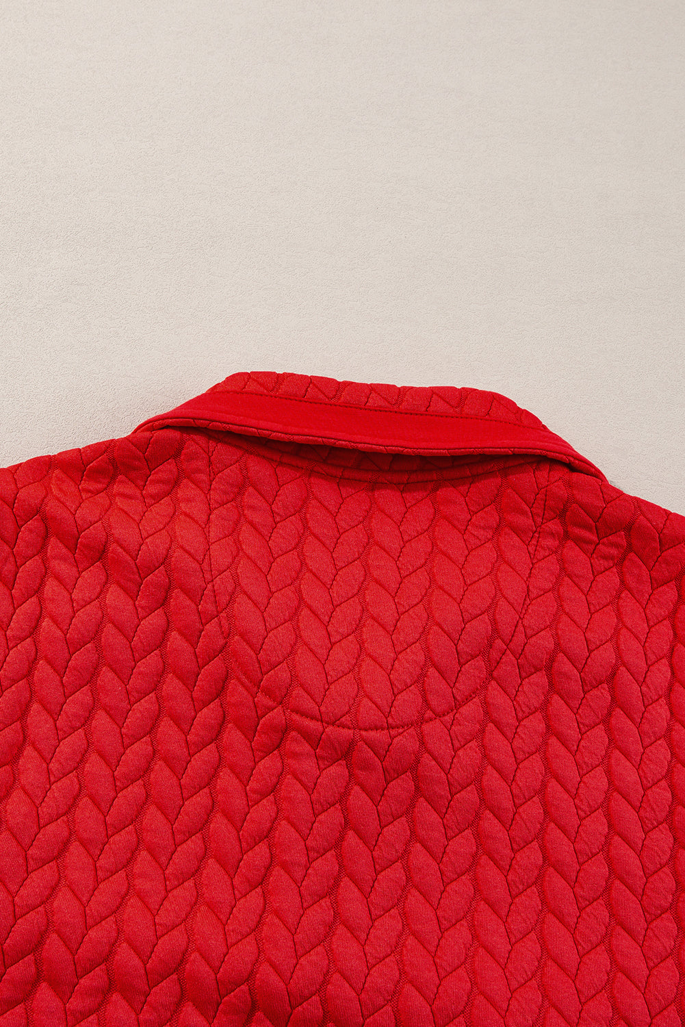 Red Textured Quarter Zip Pocketed Plus Size Pullover