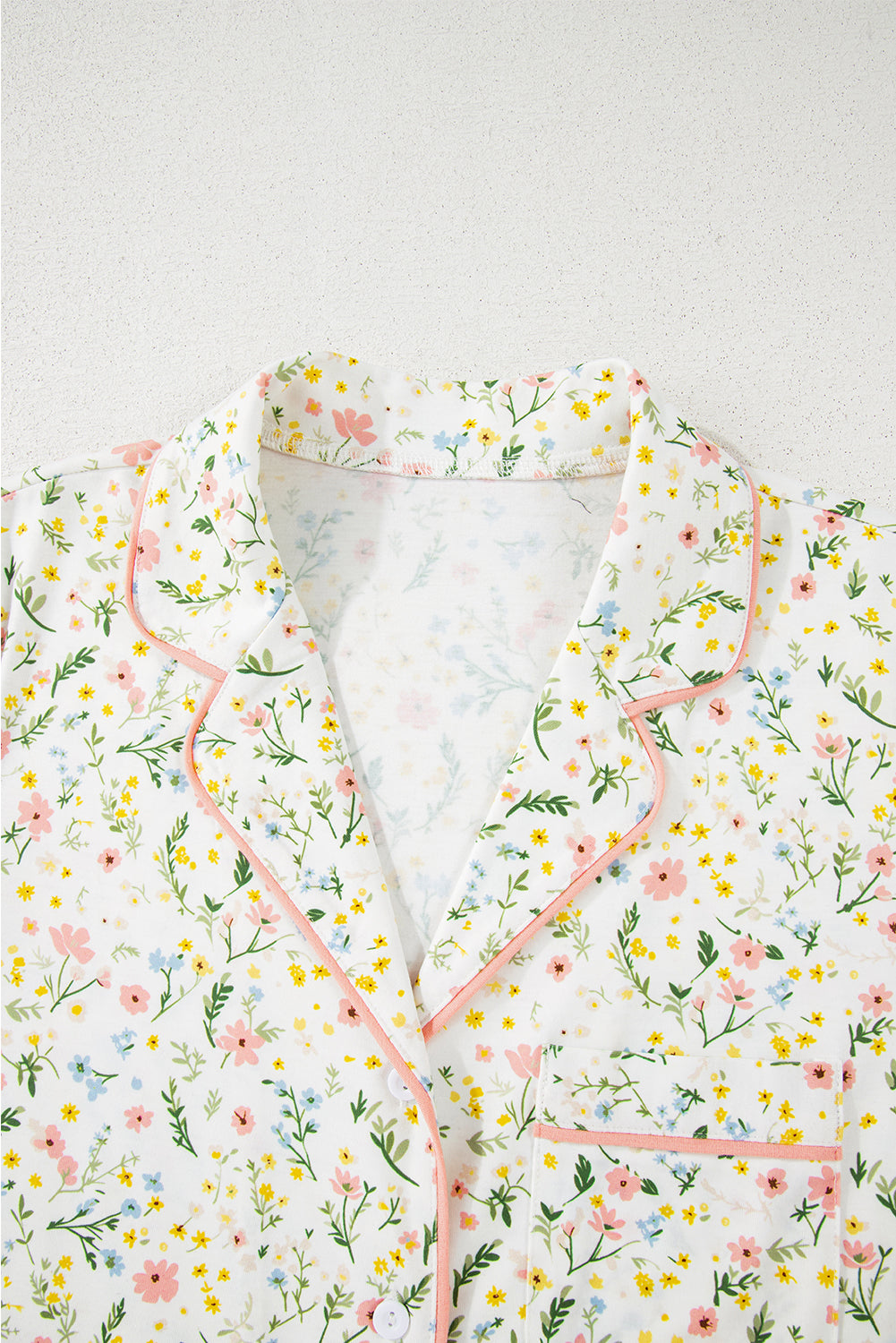 Pink Bow Print Contrast Pipping Short Pajamas Set