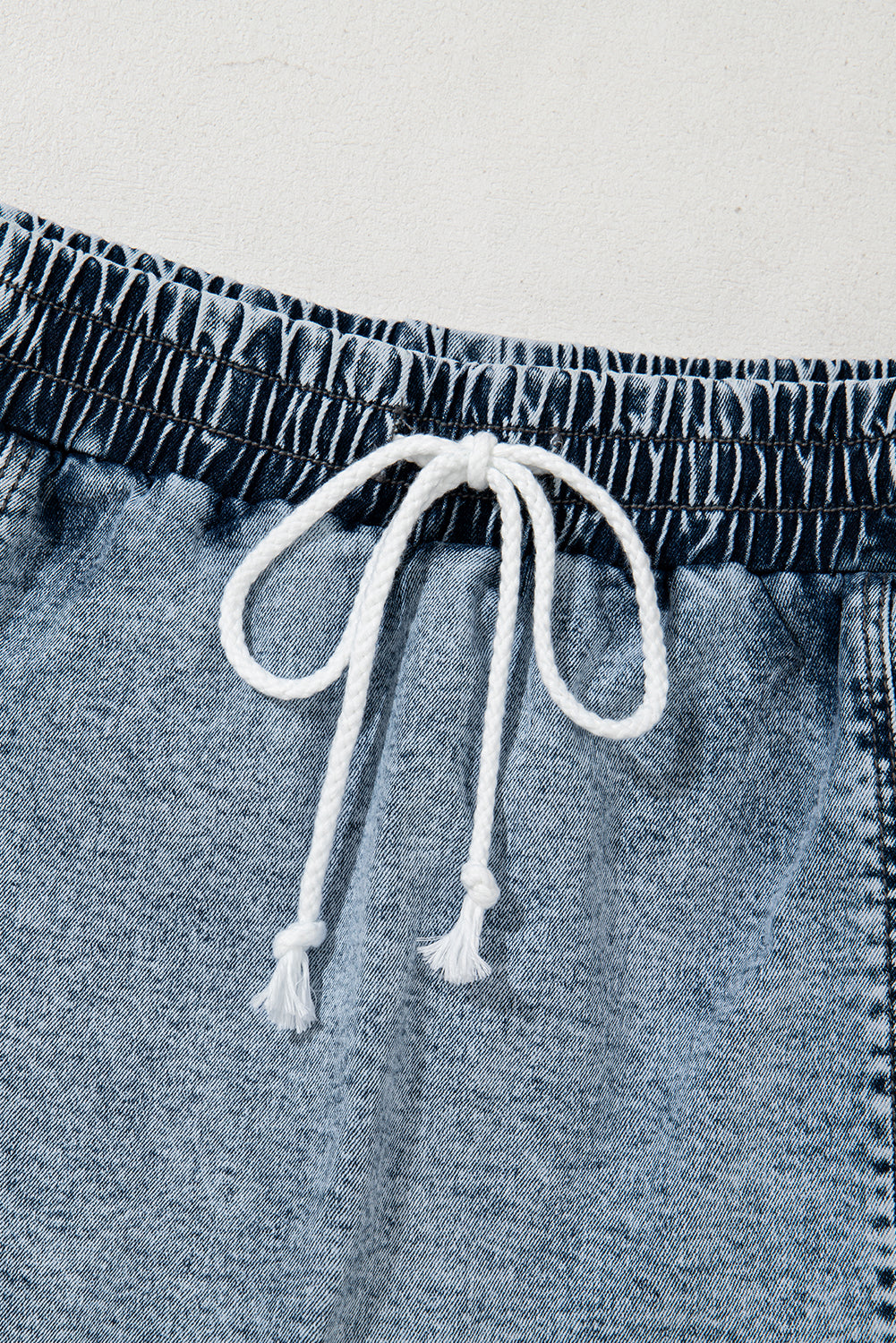 Dusk Blue Drawstring High Waist Pocketed Denim Shorts