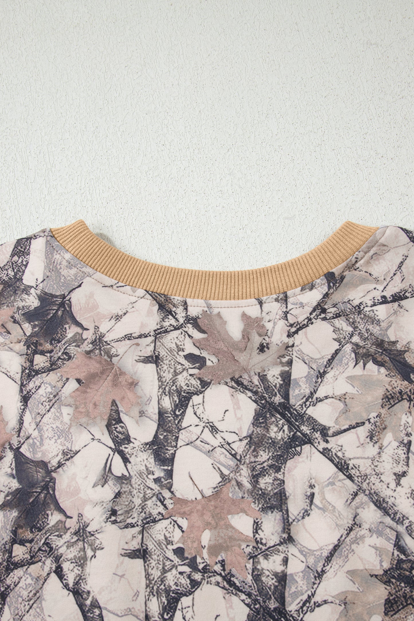 Khaki Woodland Camo Print Long Sleeve Top Casual Short Set