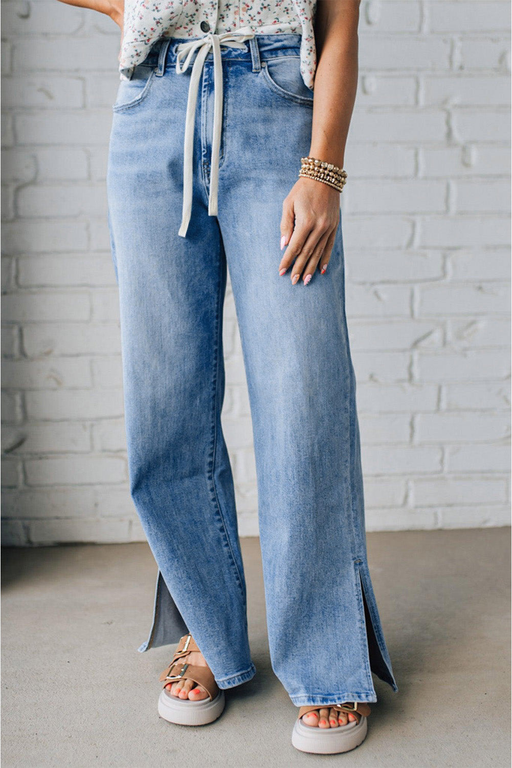 High Rise Drawstring Casual Jeans