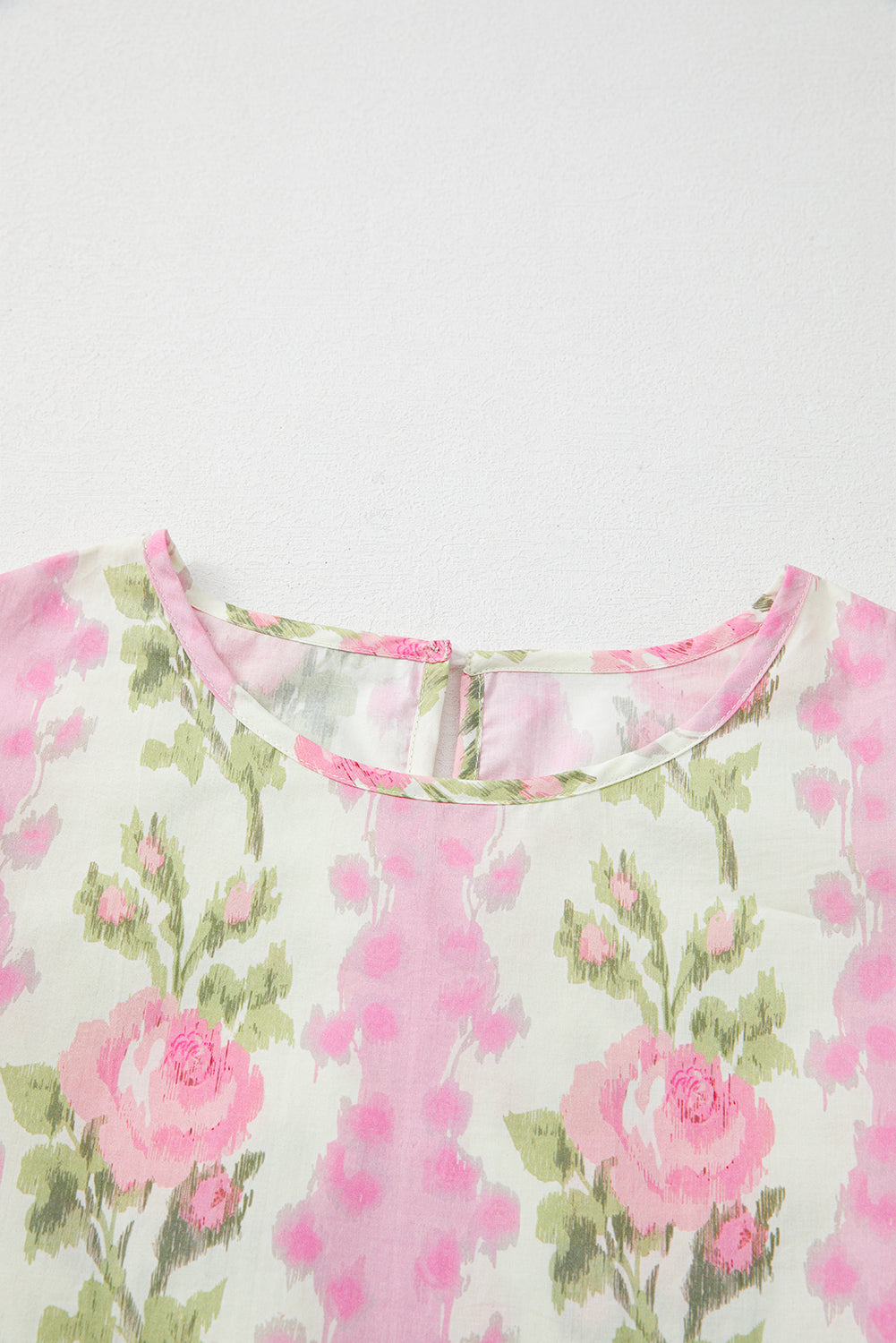 Pink Floral Print Ruffled Sleeve Summer Top