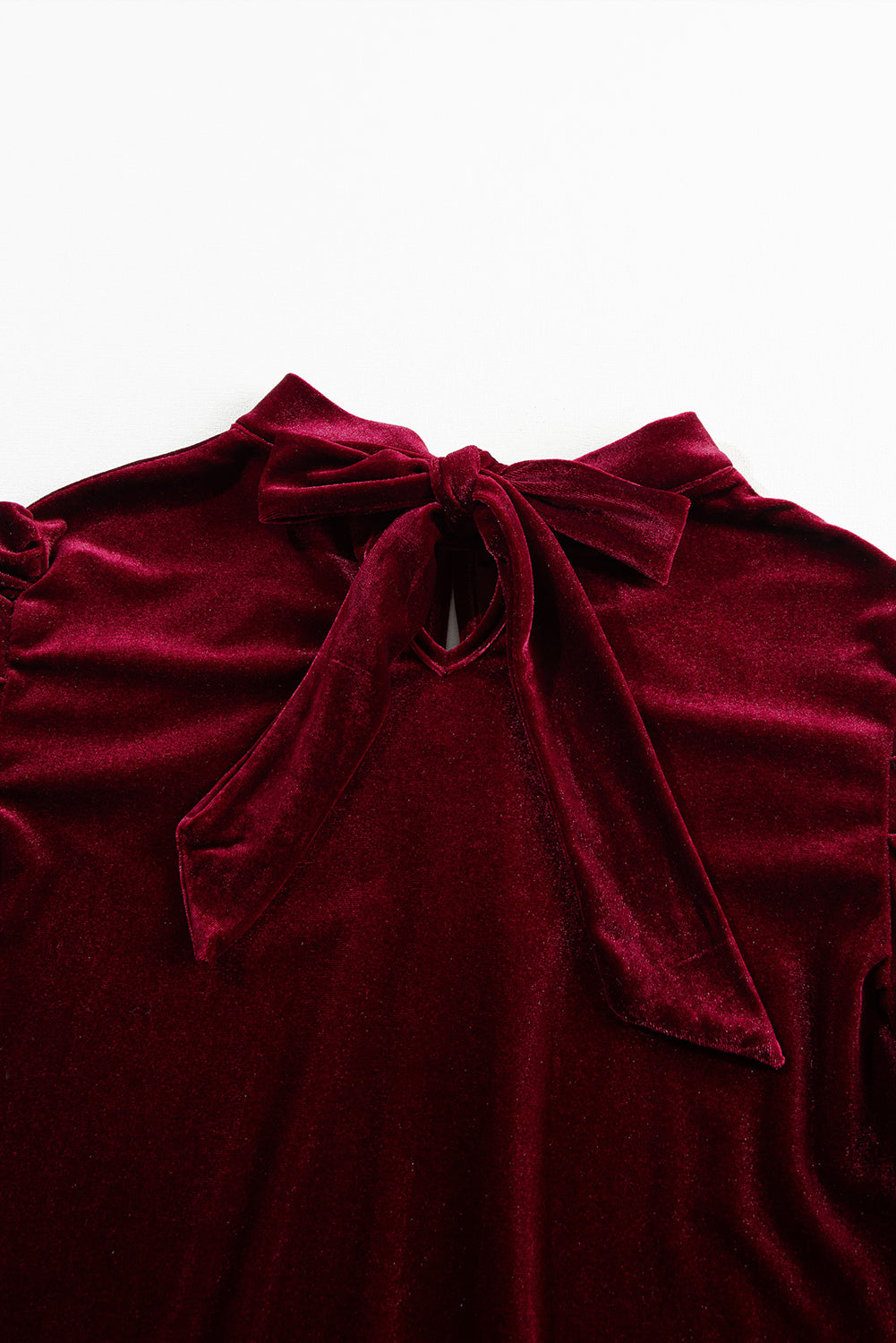 Mock Neck Puff Sleeve Velvet Blouse