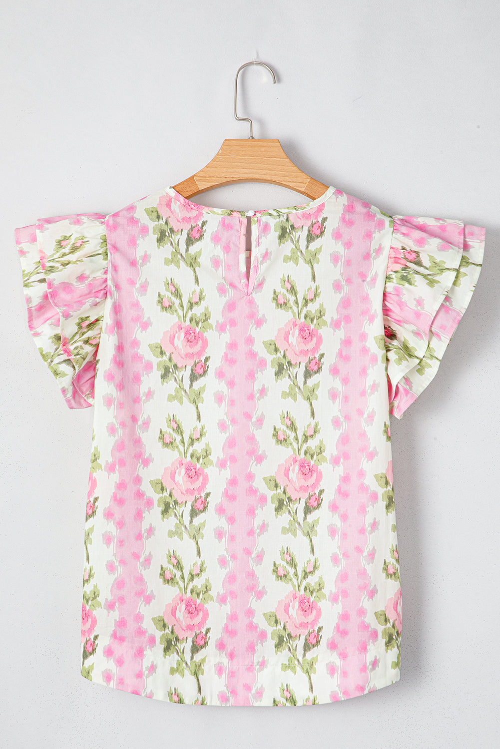 Pink Floral Print Ruffled Sleeve Summer Top