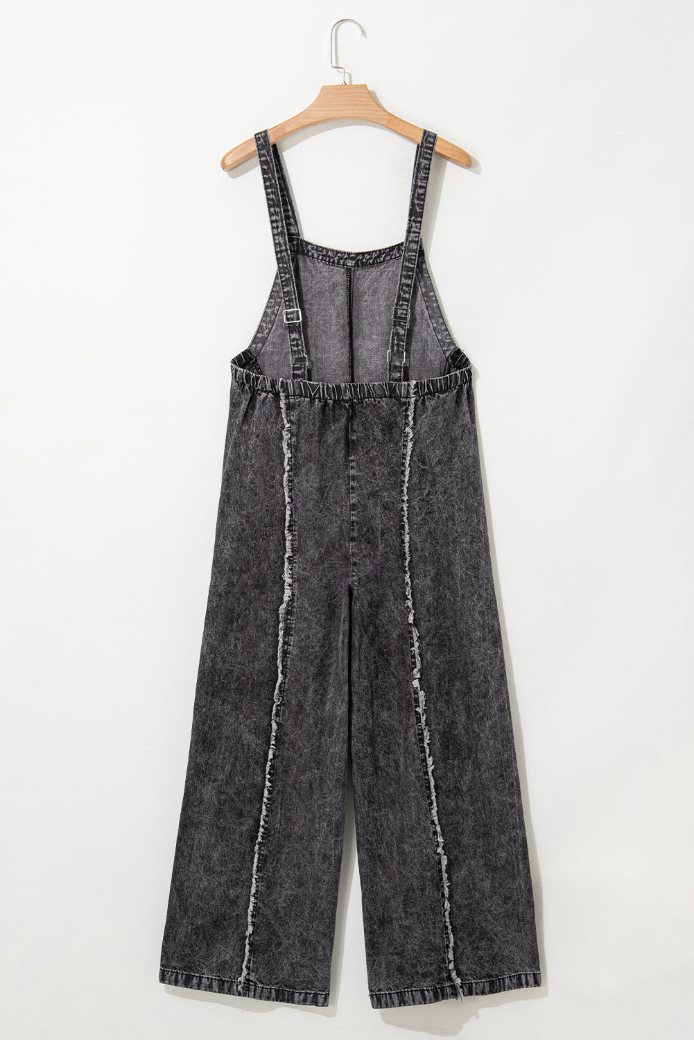 Light Wash Frayed Exposed Seam Wide Leg Denim Overall