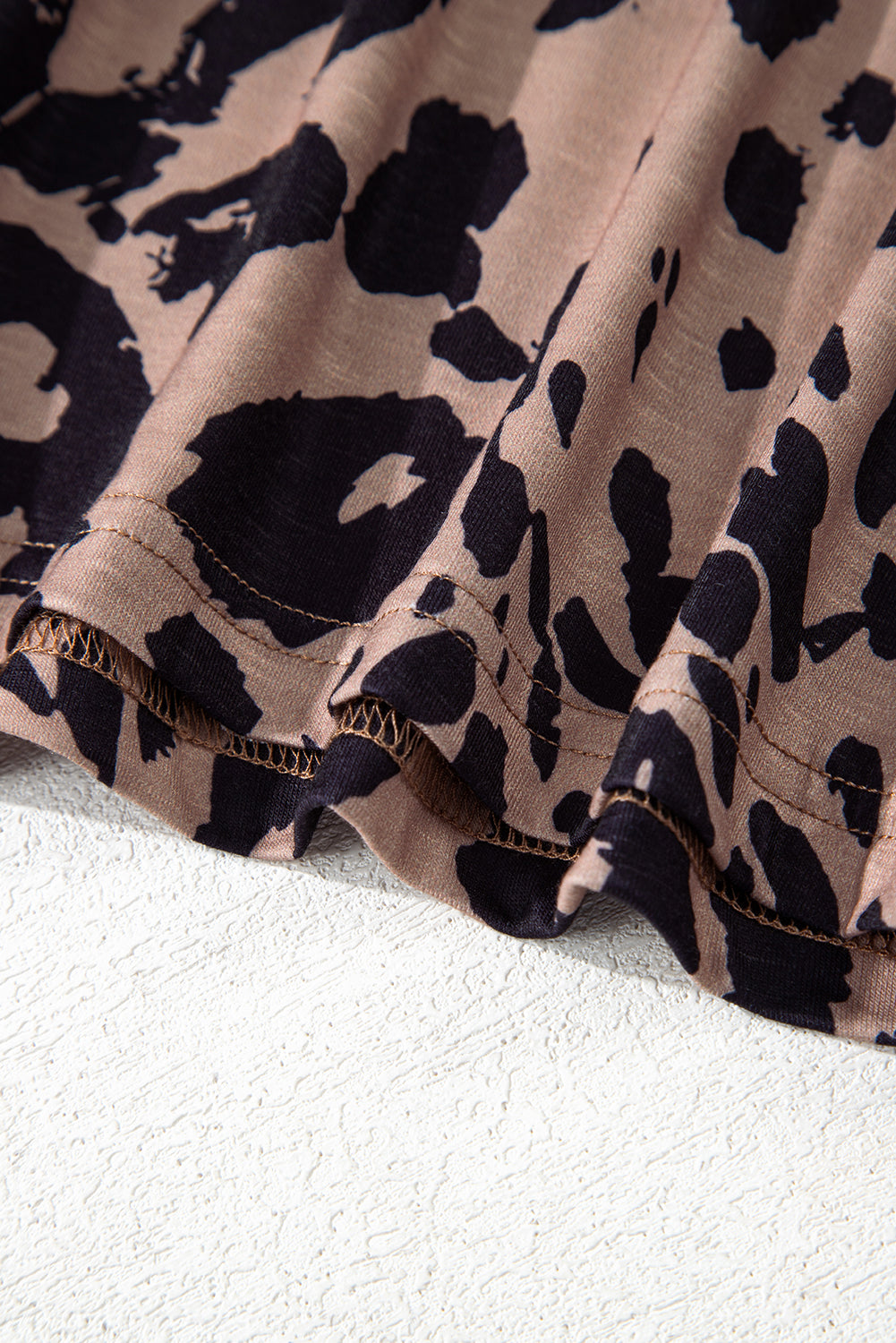 Brown Leopard Print V Neck Half Sleeve Oversized Tee