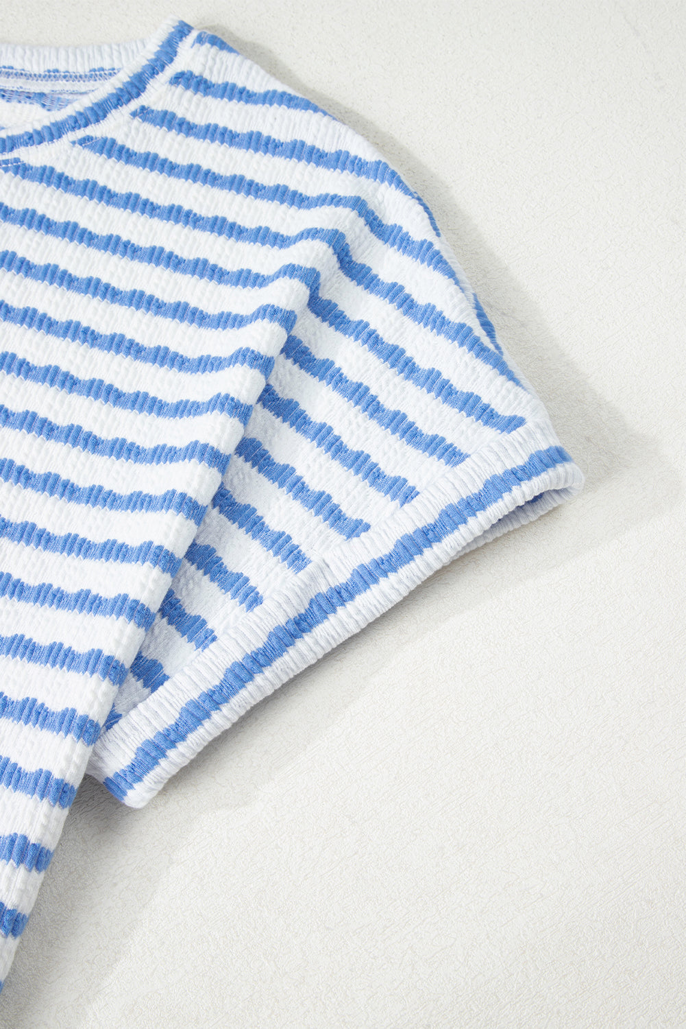 Stripe Knitted Short Sleeve Top and Drawstring Shorts Set