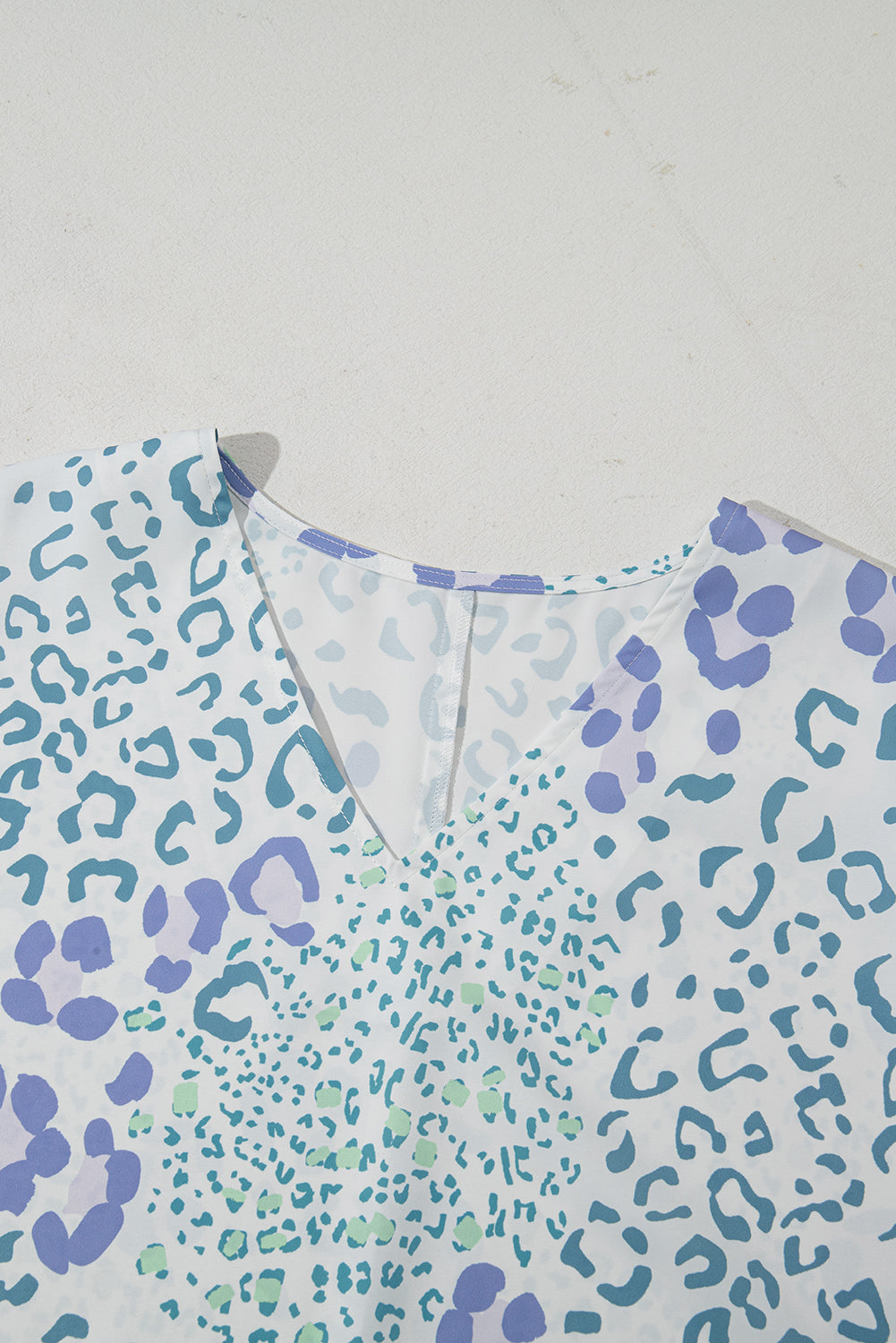 Mixed Leopard Print V Neck Short Sleeve Blouse