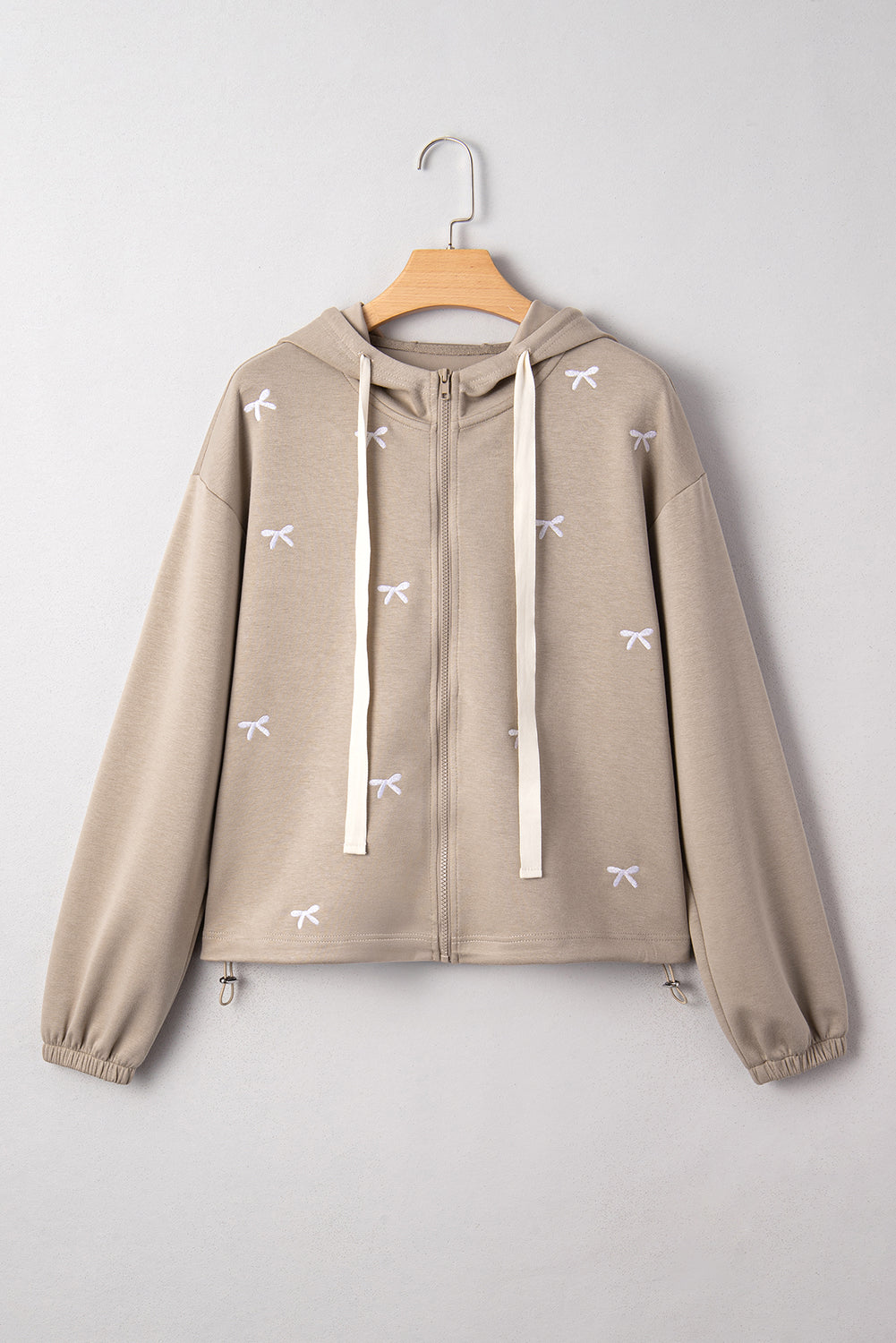 Bow Embroidered Zip Up Jacket Hoodie