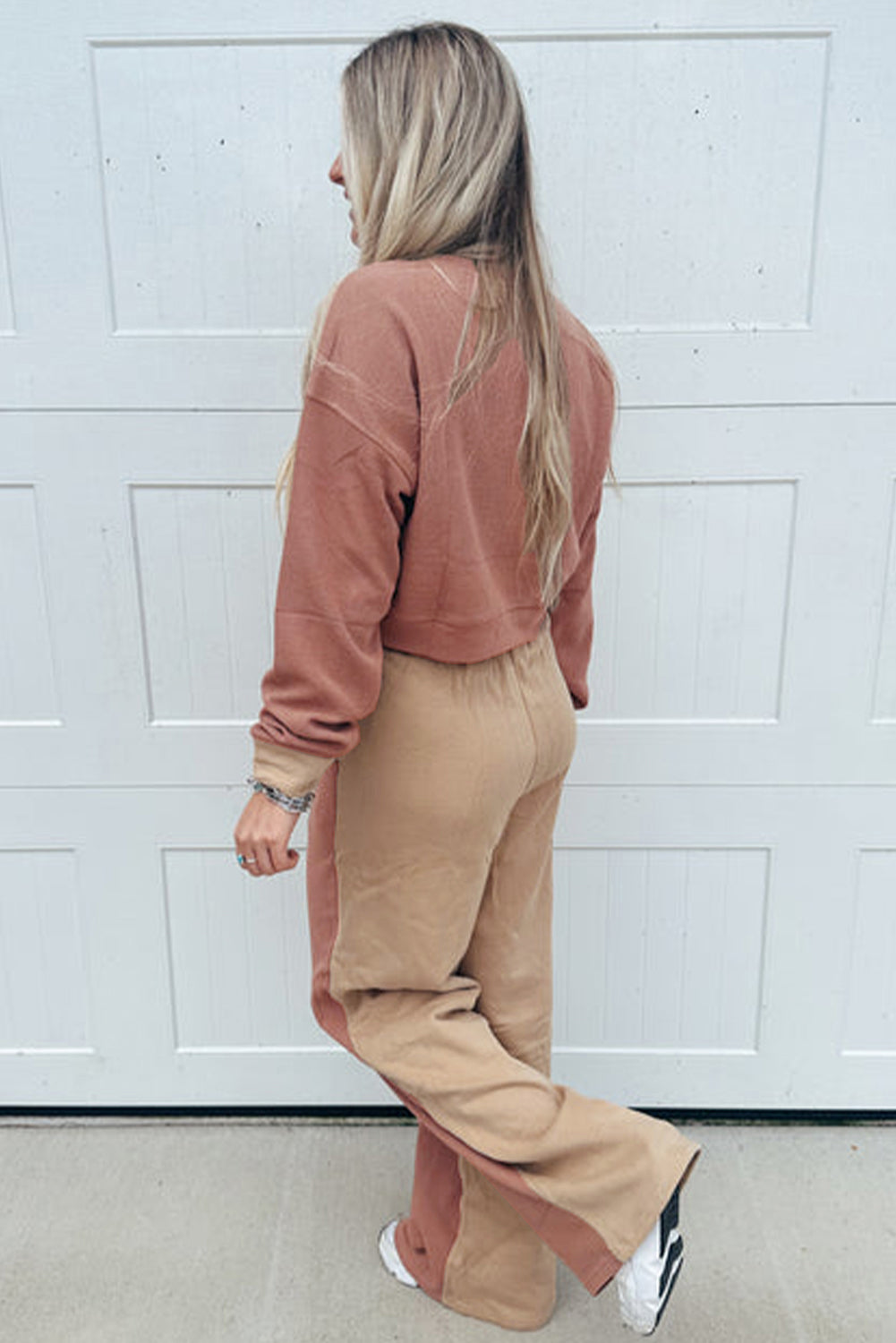 Dust Pink & Khaki Top Drawstring Pant Set