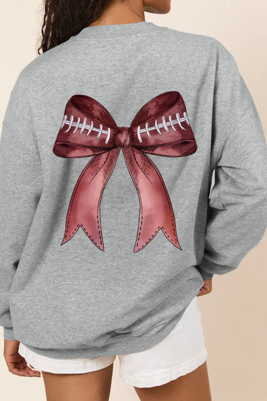 Football Bow Print Drop Shoulder Pullover Sweatshirt