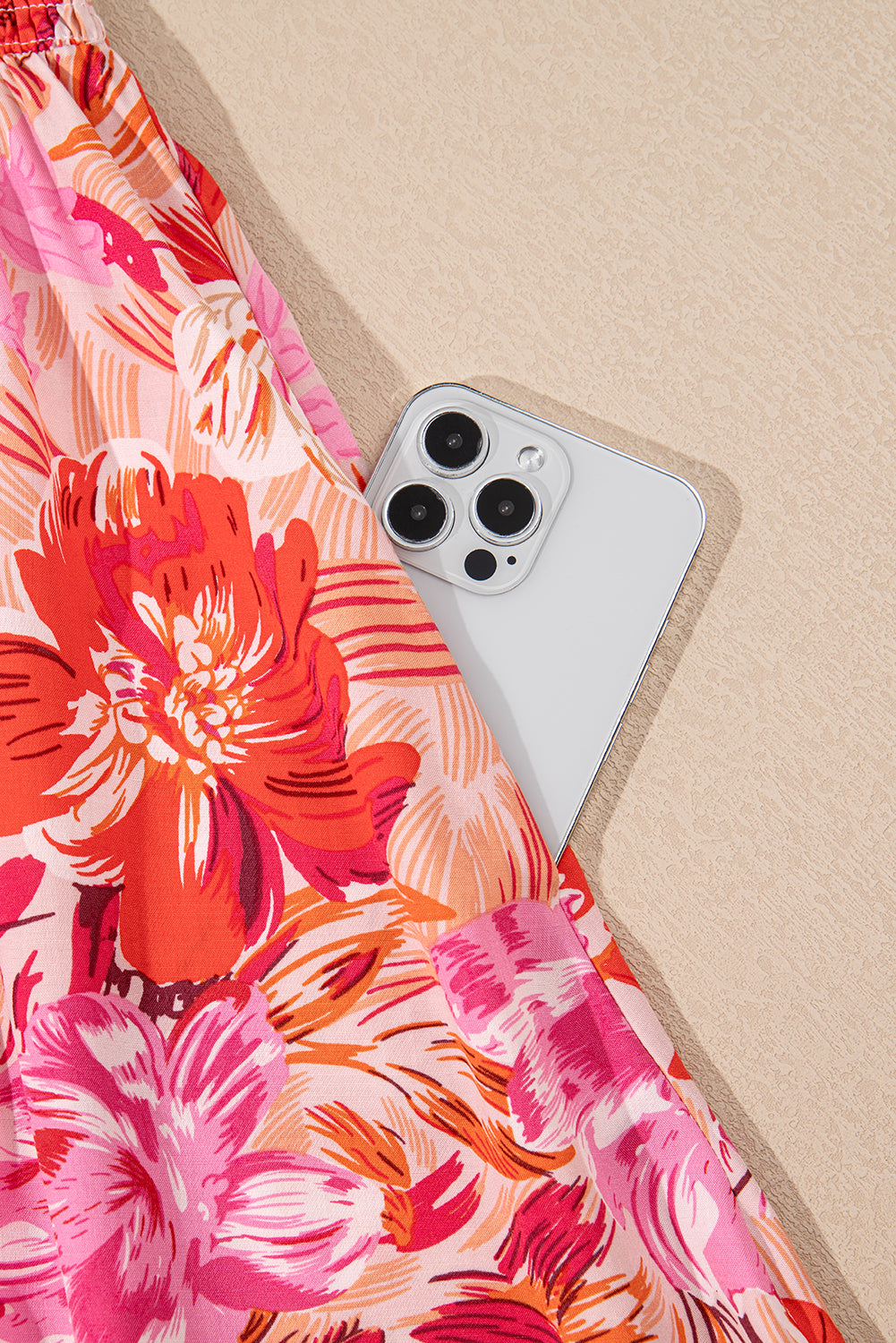 Floral Spaghetti Strap Surplice Neck Shirred Waist Mini Dress