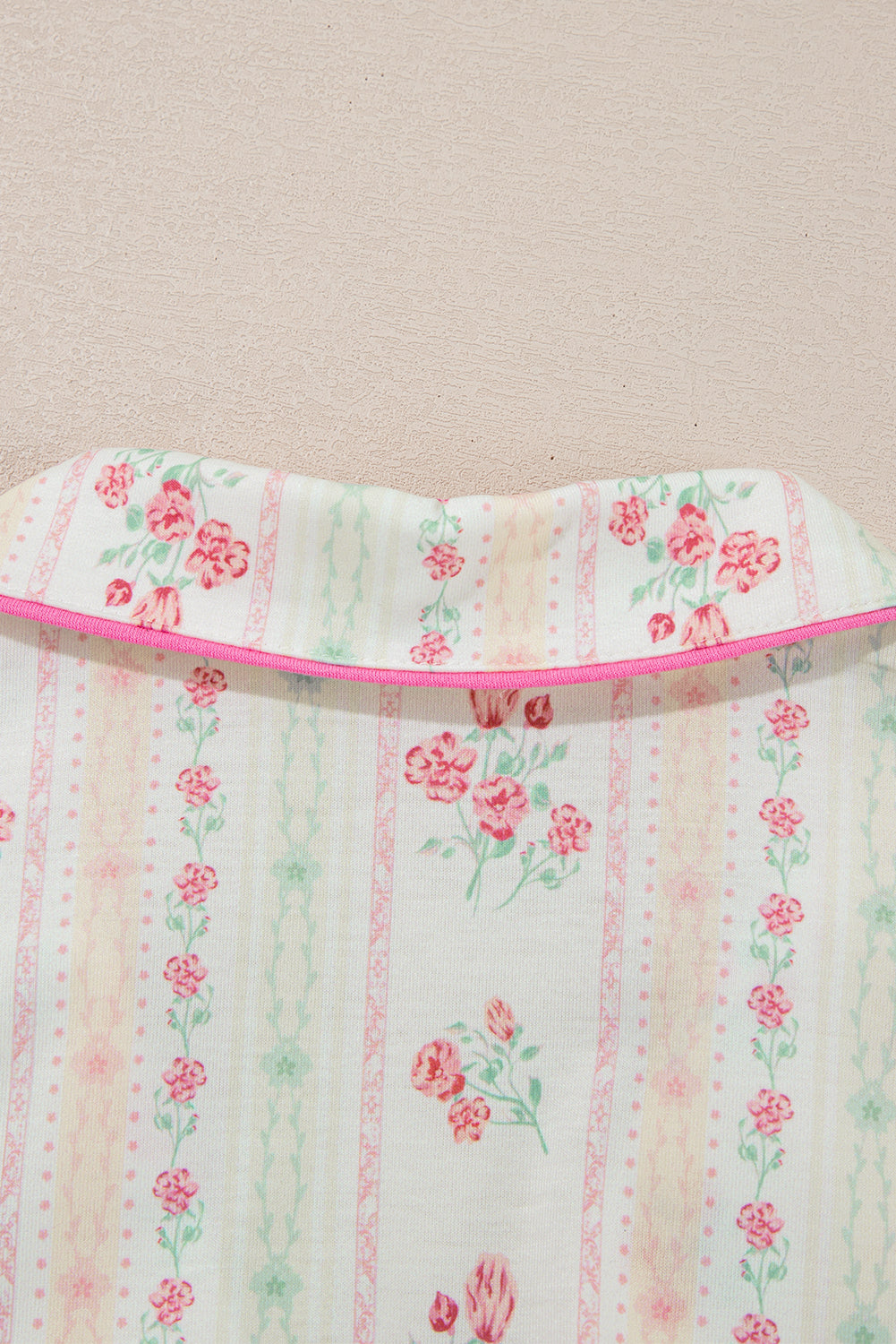 Pink Bow Print Contrast Pipping Short Pajamas Set