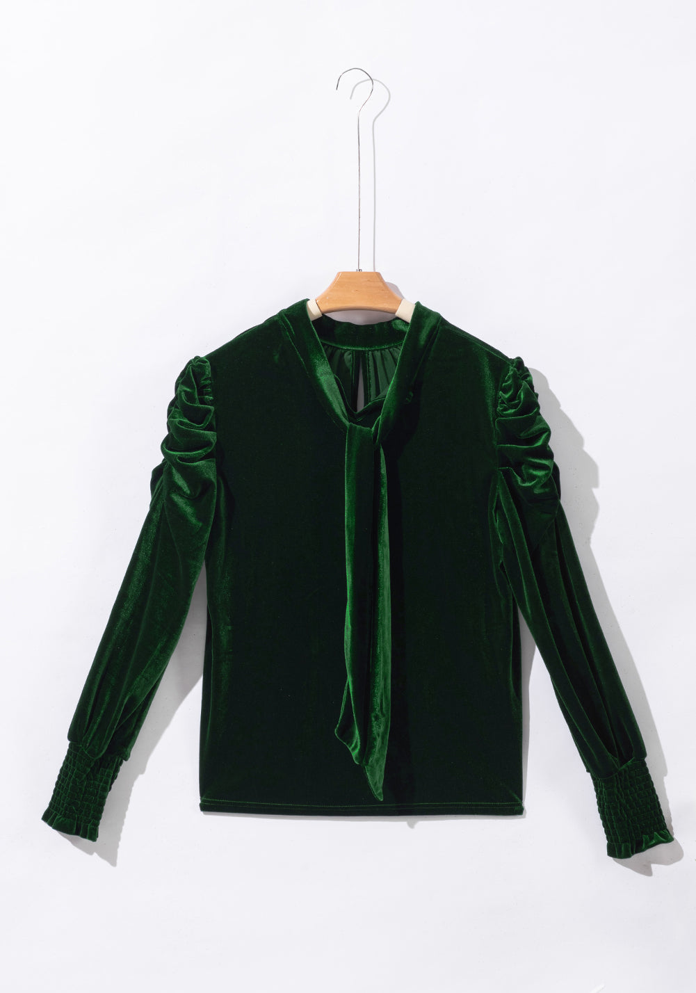 Mock Neck Puff Sleeve Velvet Blouse