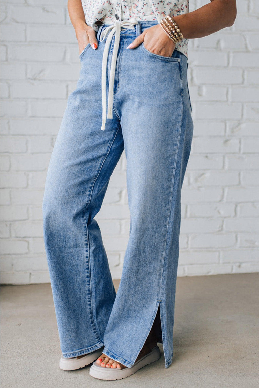 High Rise Drawstring Casual Jeans