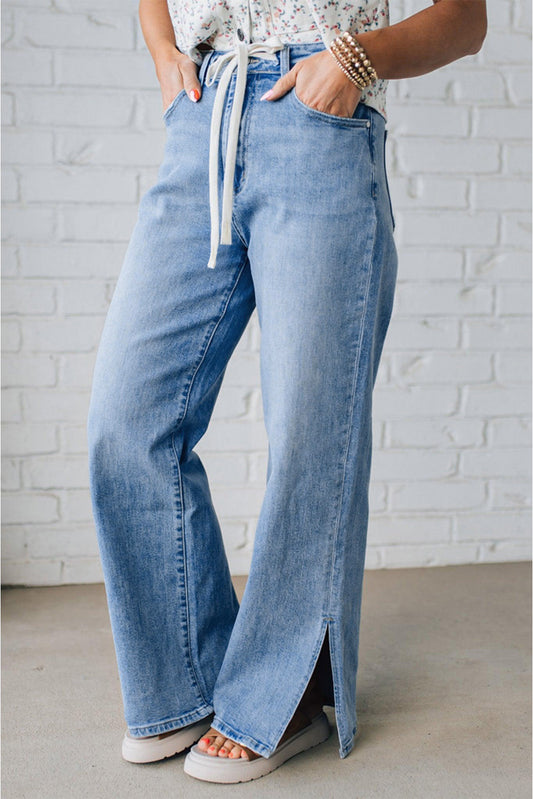 High Rise Drawstring Casual Jeans