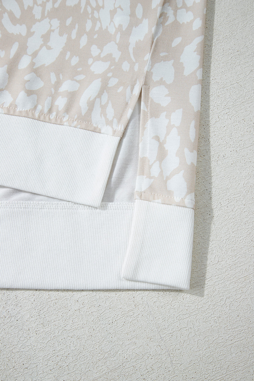 Khaki Leopard Print V Neck Side Slit Loose Fit T Shirt