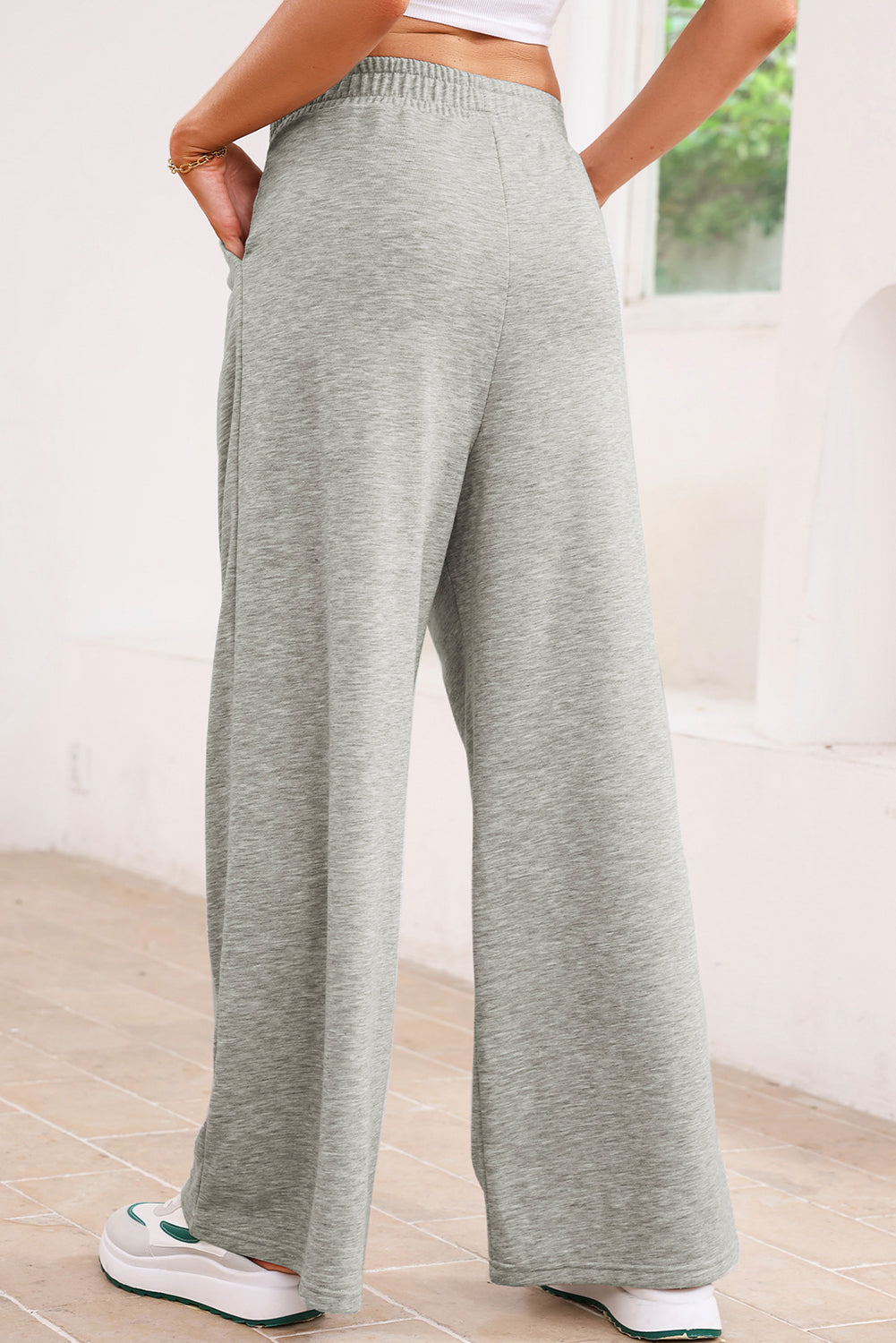Tied Elastic High Waist Pleated Detail Solid Sweatpants