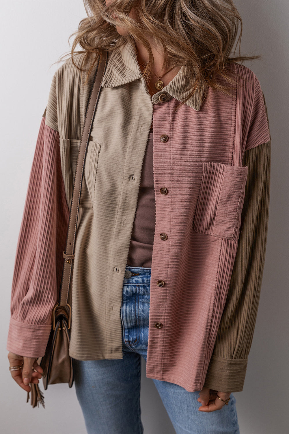 Mineral Block Chest Pockets Buttoned Corduroy Jacket