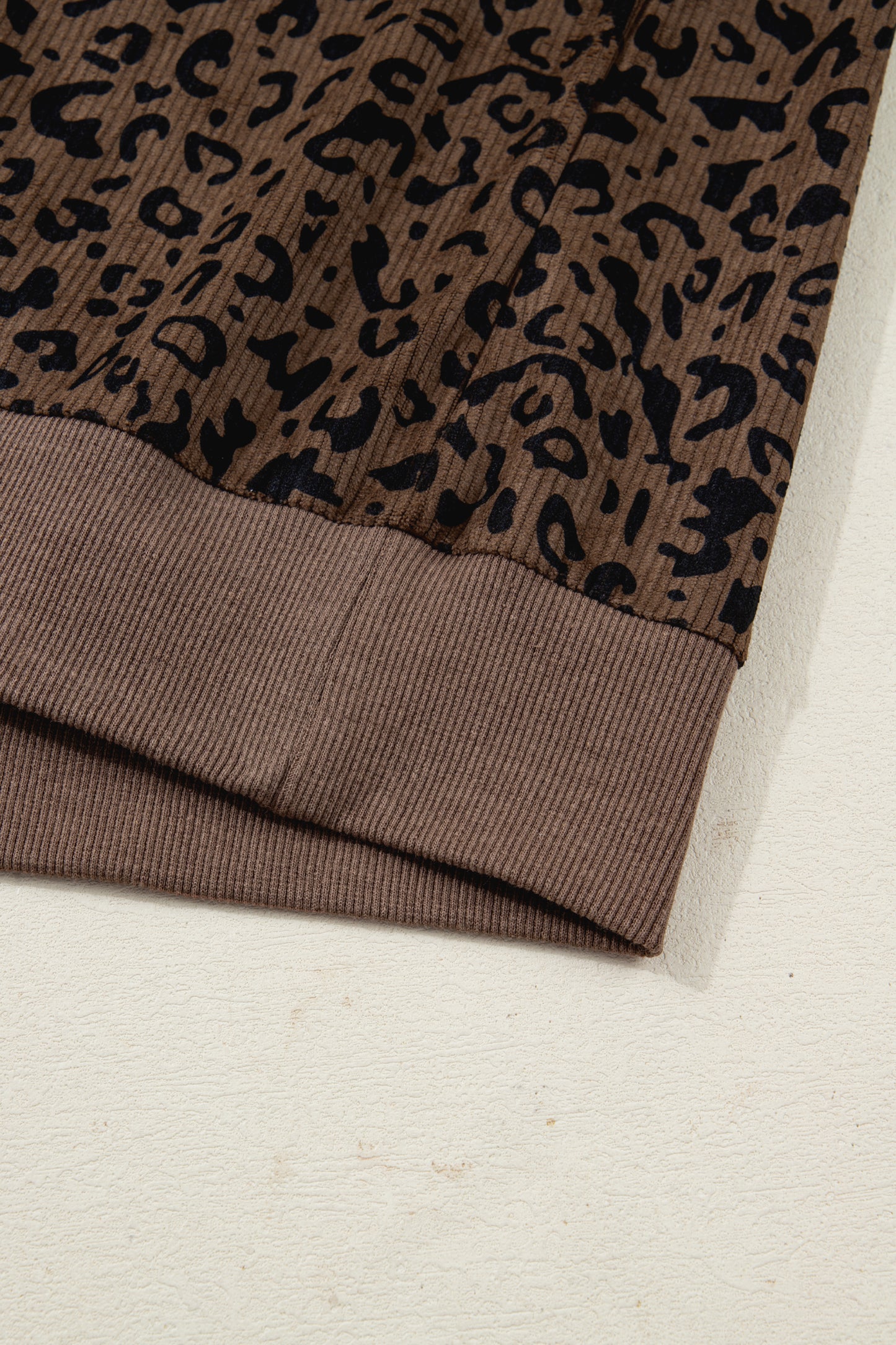 Leopard Print Quarter Zip Corduroy Sweatshirt