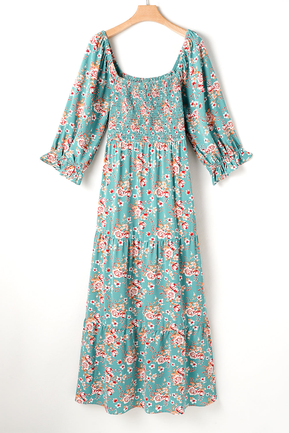 Floral Print Square Neck Smocked Maxi Dress