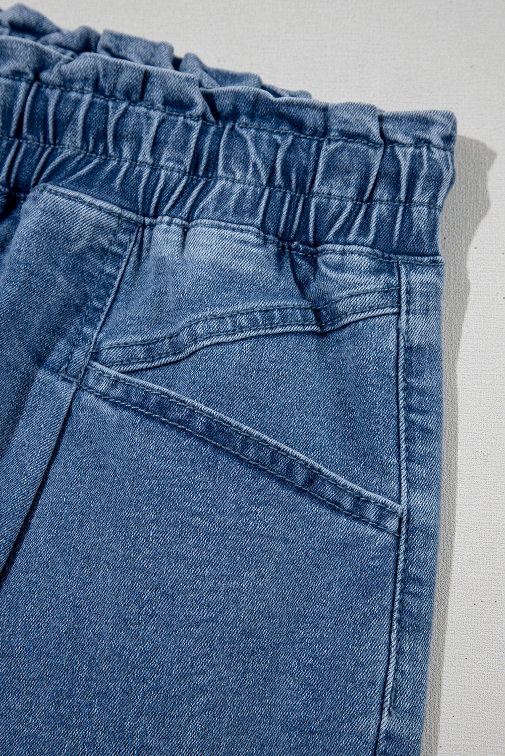 Black Drawstring High Waist Casual Denim Shorts with Pockets