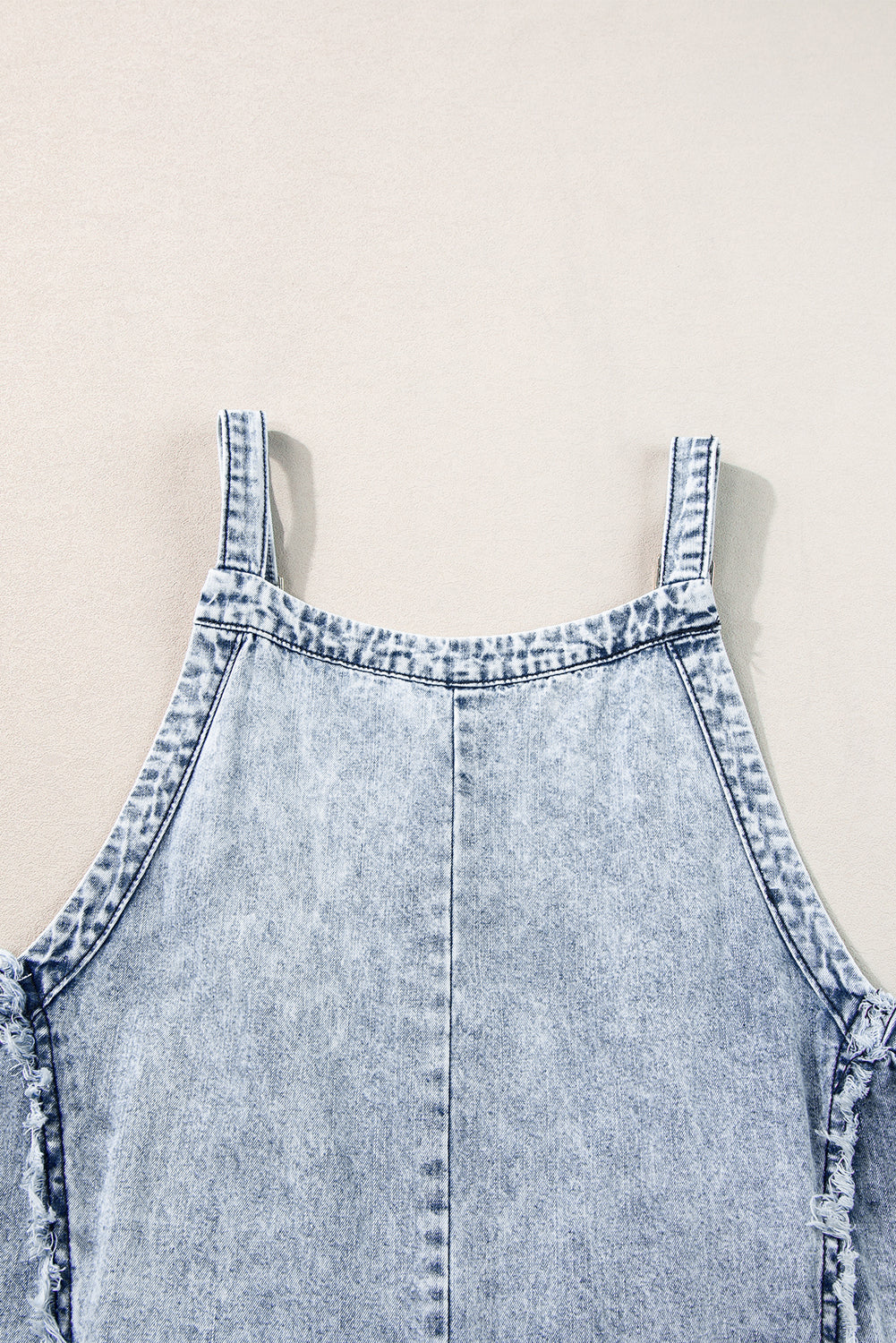 Light Wash Frayed Exposed Seam Wide Leg Denim Overall