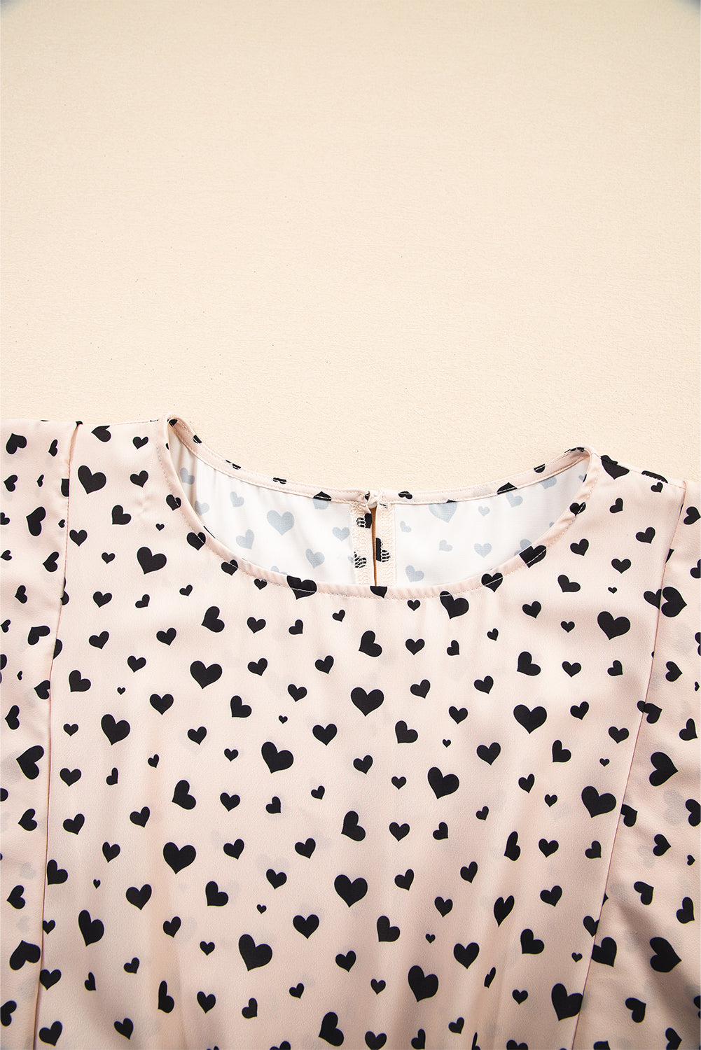 Khaki Heart Printed Flutter Sleeve Cinched Waist Tiered Ruffle Mini Dress