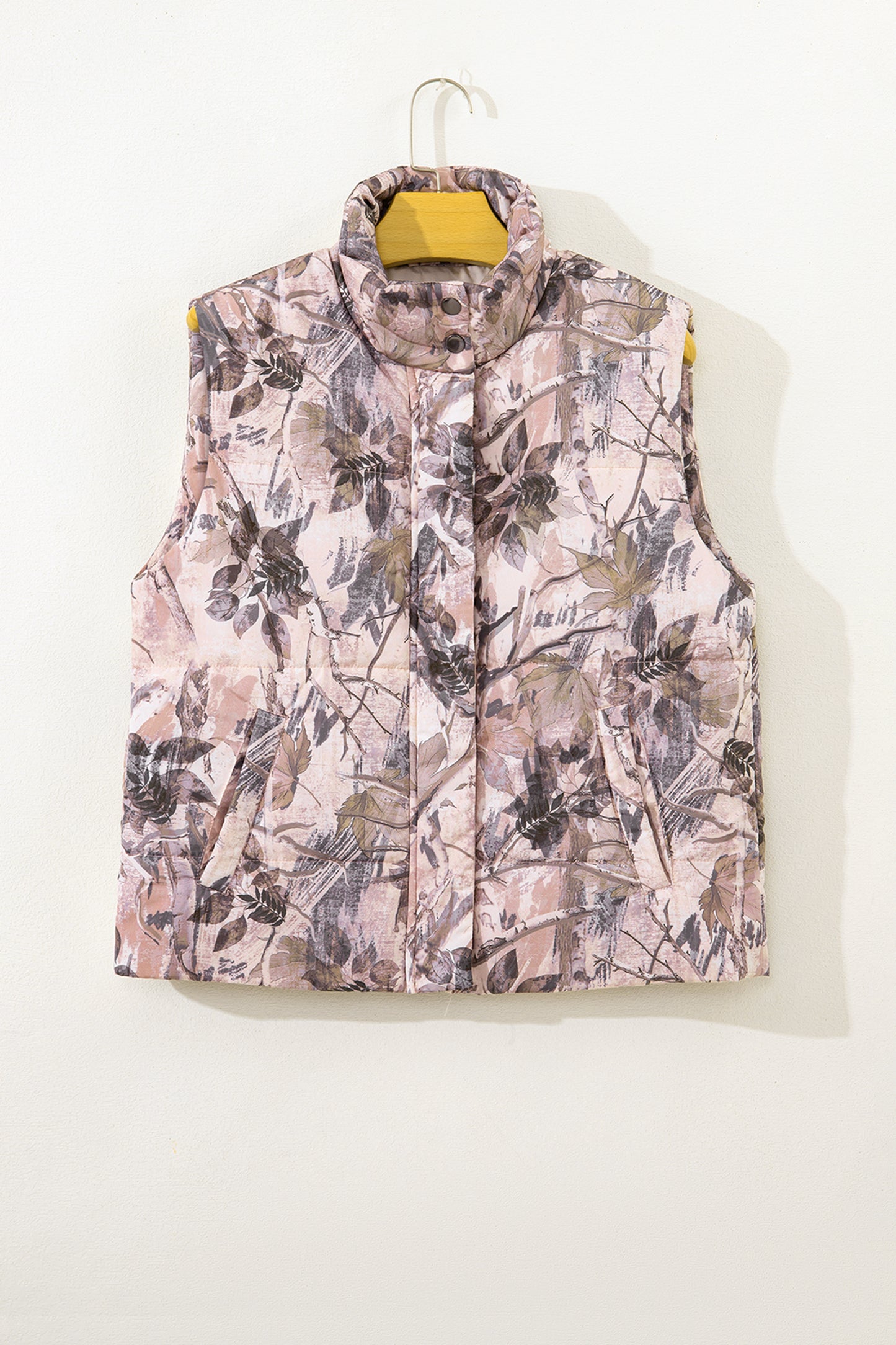 Camo Leaf Print Puffer Vest