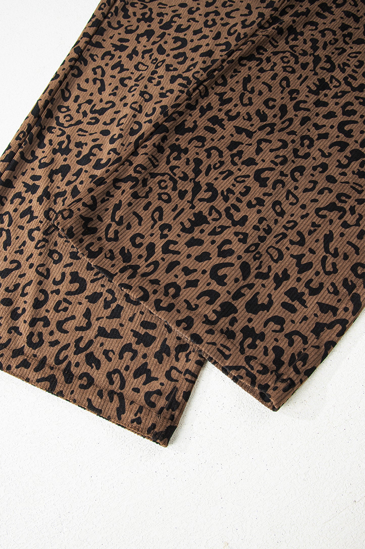 Dark Brown Leopard Print Elastic High Waist Loose Corduroy Pants