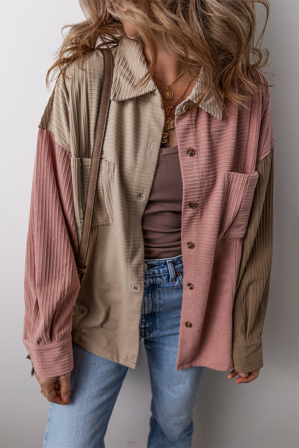 Mineral Block Chest Pockets Buttoned Corduroy Jacket