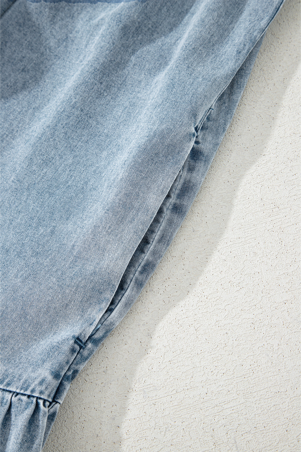 Blue Bowknot Neck Sleeveless Ruffled Chambray Dress