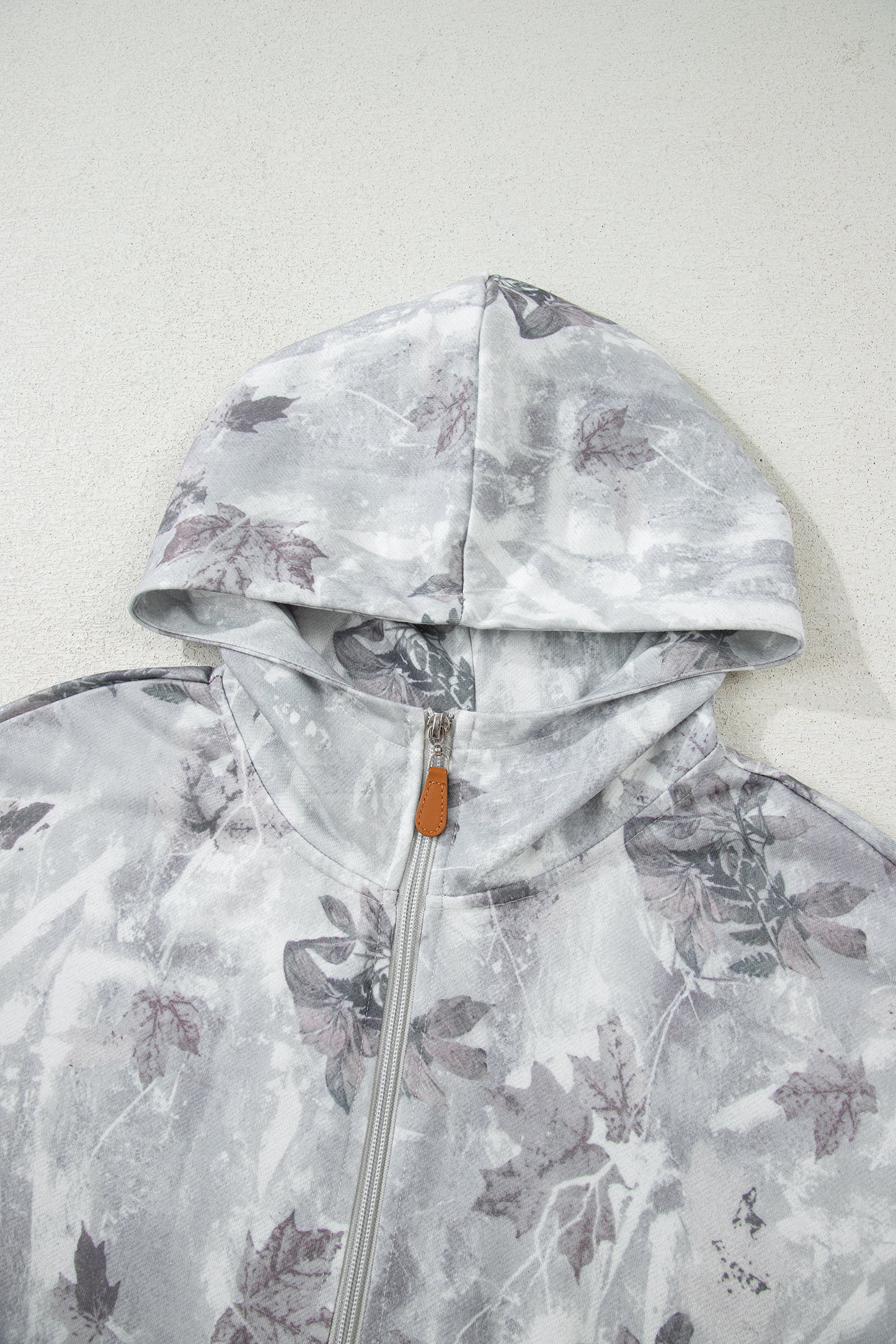 Camo Leaf Print Pocket Quarter Zip Hoodie