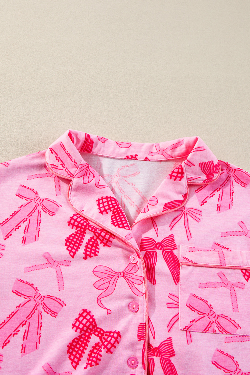 Pink Bow Knot Short Sleeve and Pants Pajamas Set