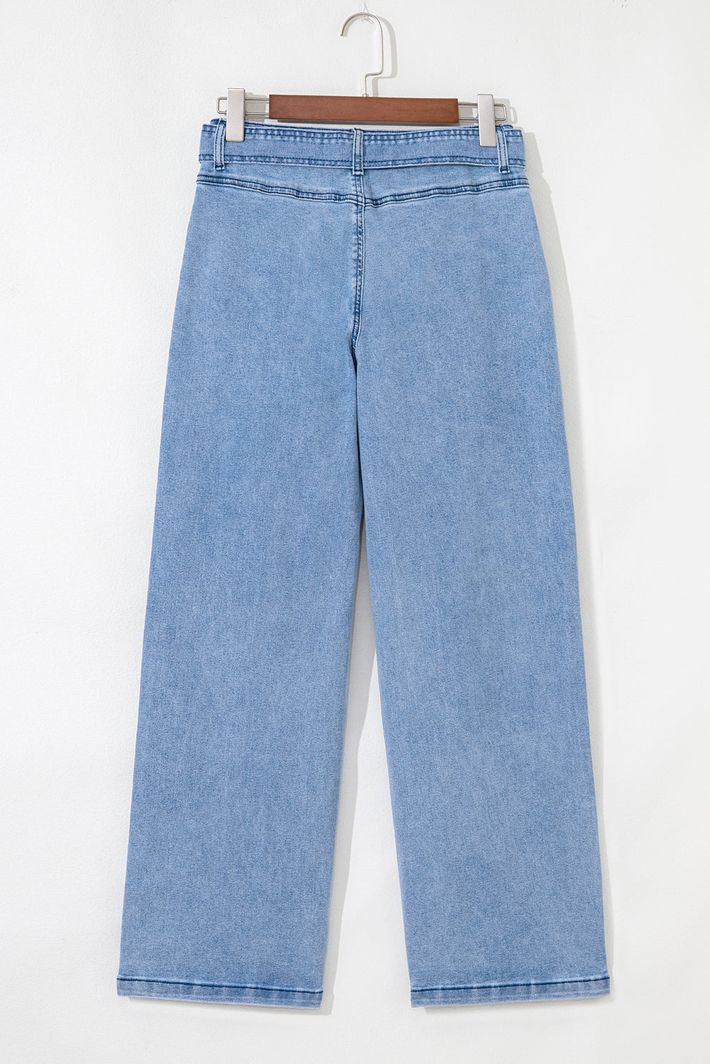 Bow Knot Washed Sash Wide Leg Jeans