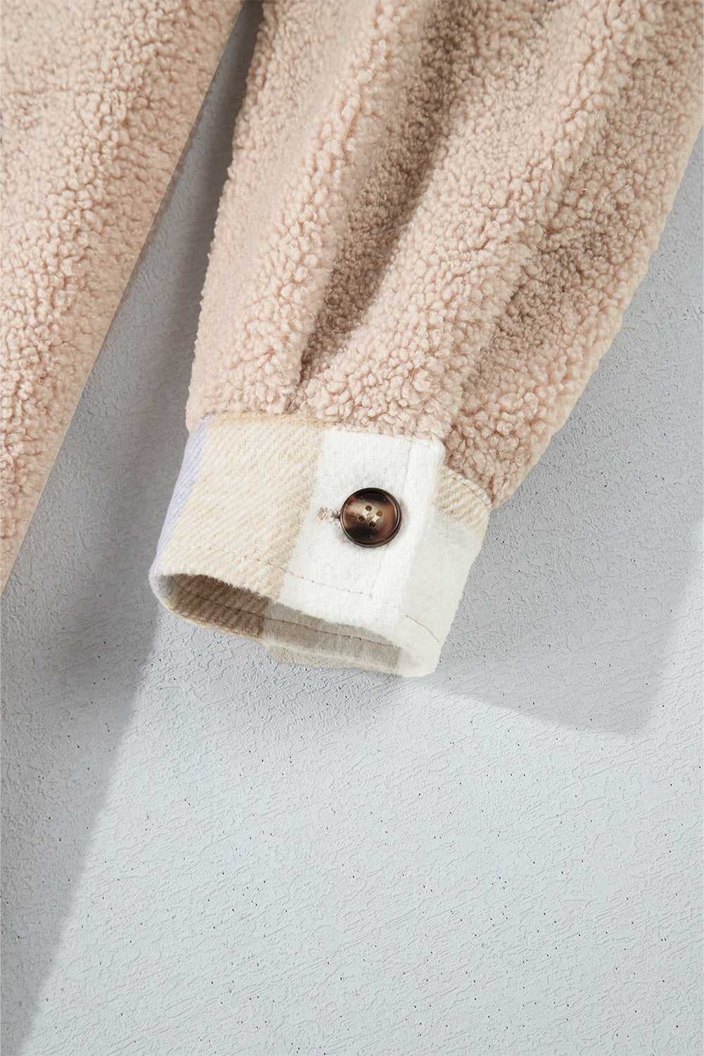 Plaid Patchwork Collared Button-up Sherpa Long Coat