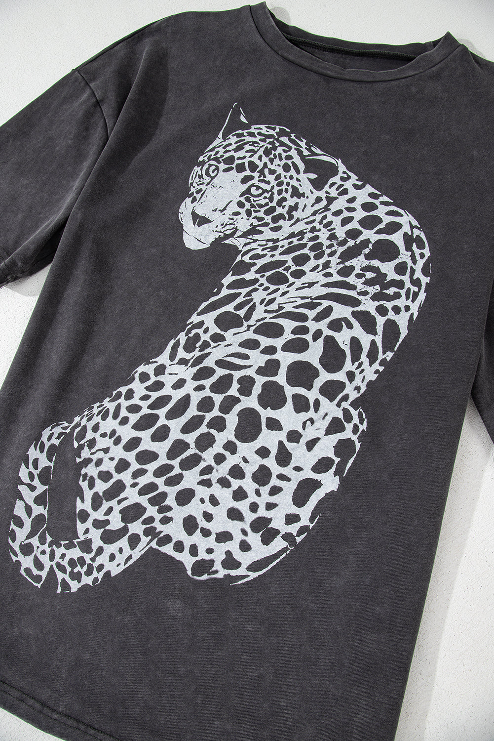 Vintage Cheetah Printed Mineral Wash Graphic Tee
