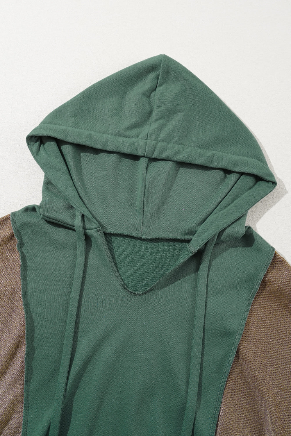 Green Plus Size Color Block Patchwork V Neck Hoodie