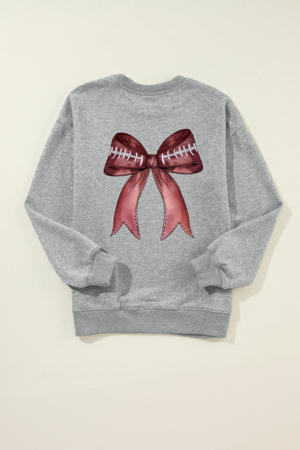 Football Bow Print Drop Shoulder Pullover Sweatshirt
