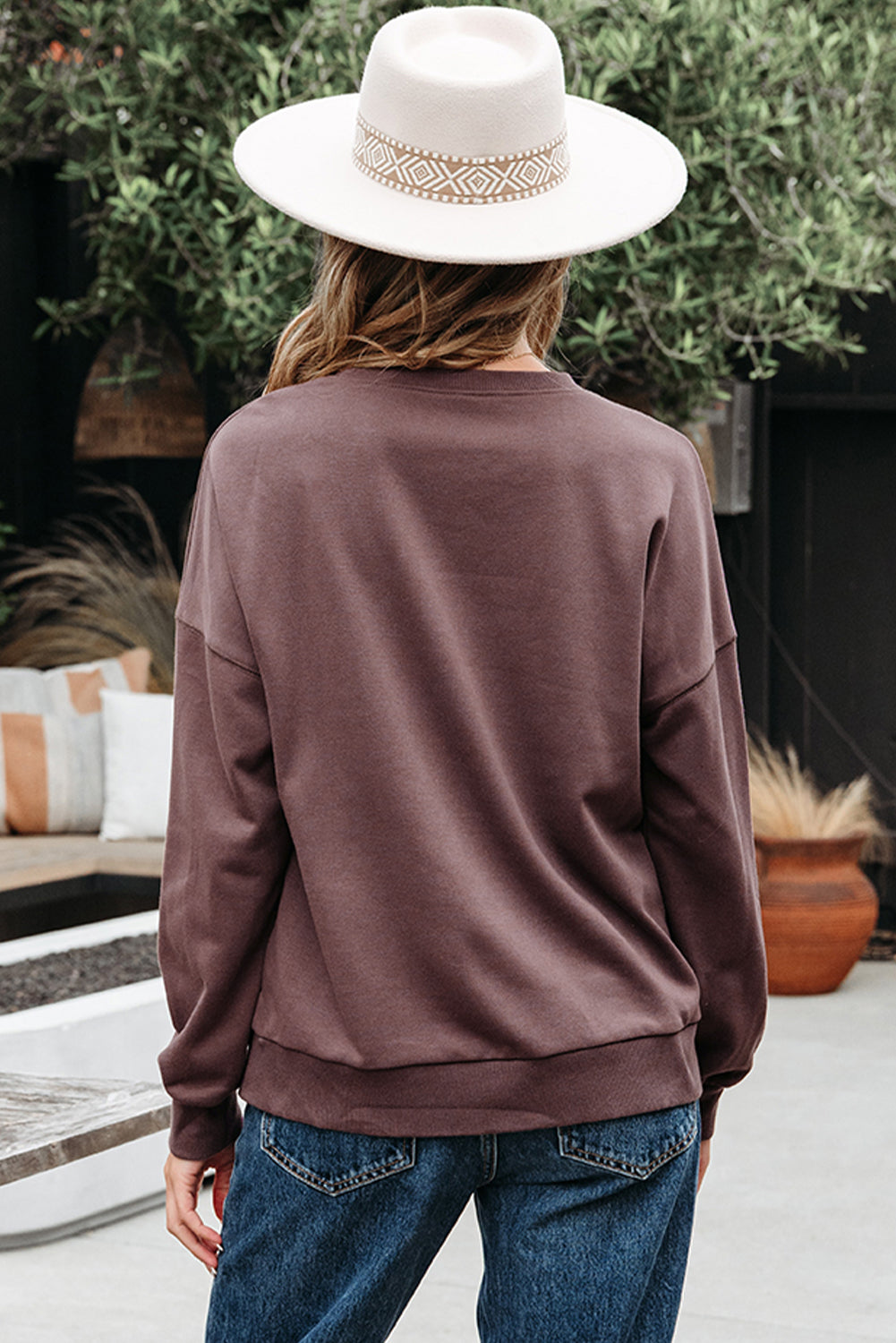 Dark Khaki Terry Bow Pattern Sweatshirt