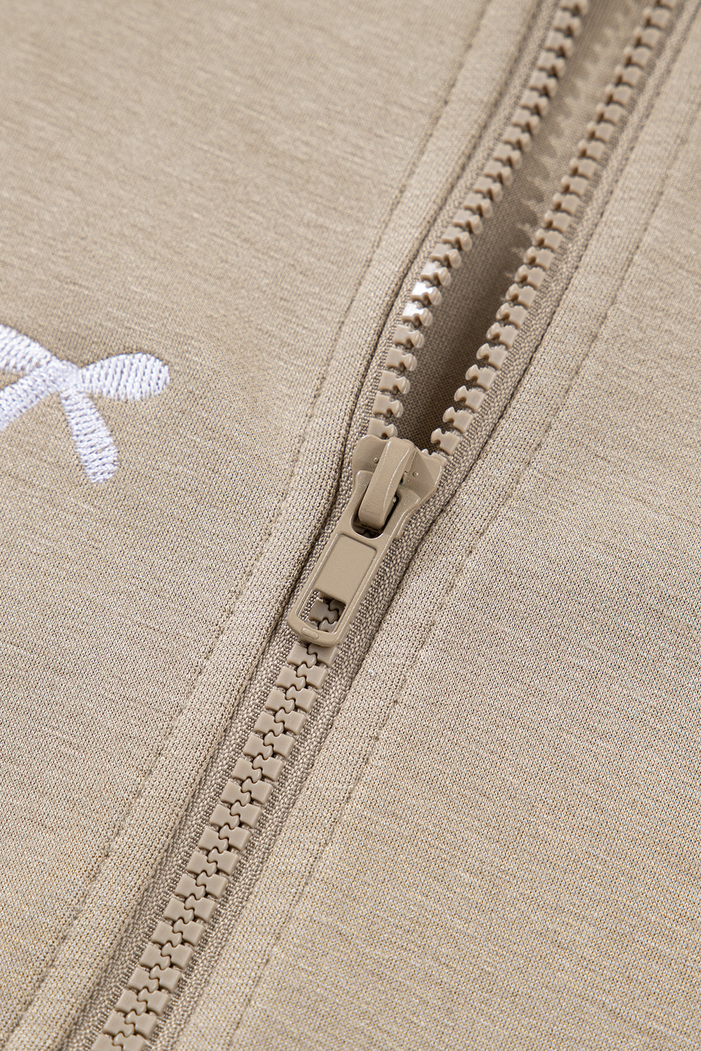 Bow Embroidered Zip Up Jacket Hoodie