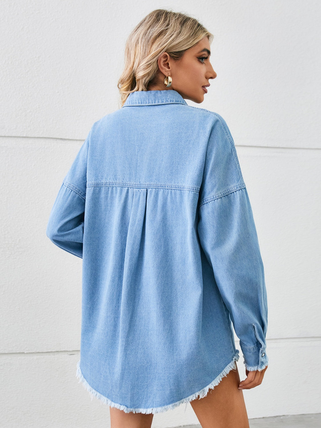 Distressed Raw Hem Dropped Shoulder Denim Top