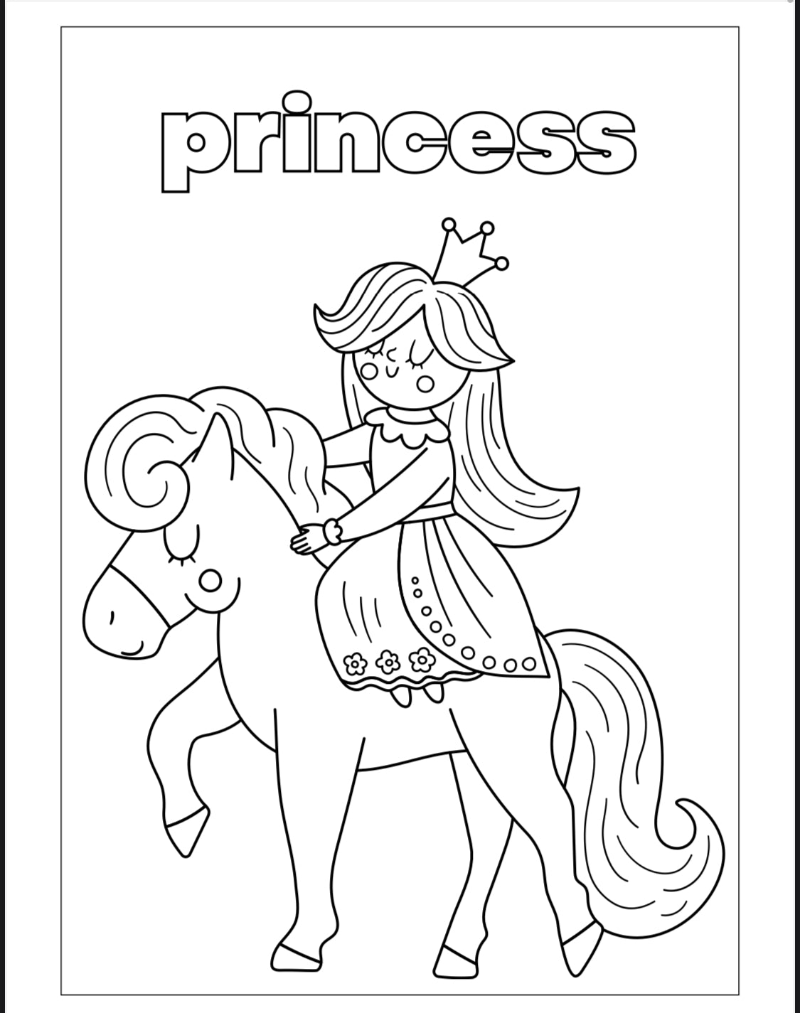 Princess Coloring Book-Digital File