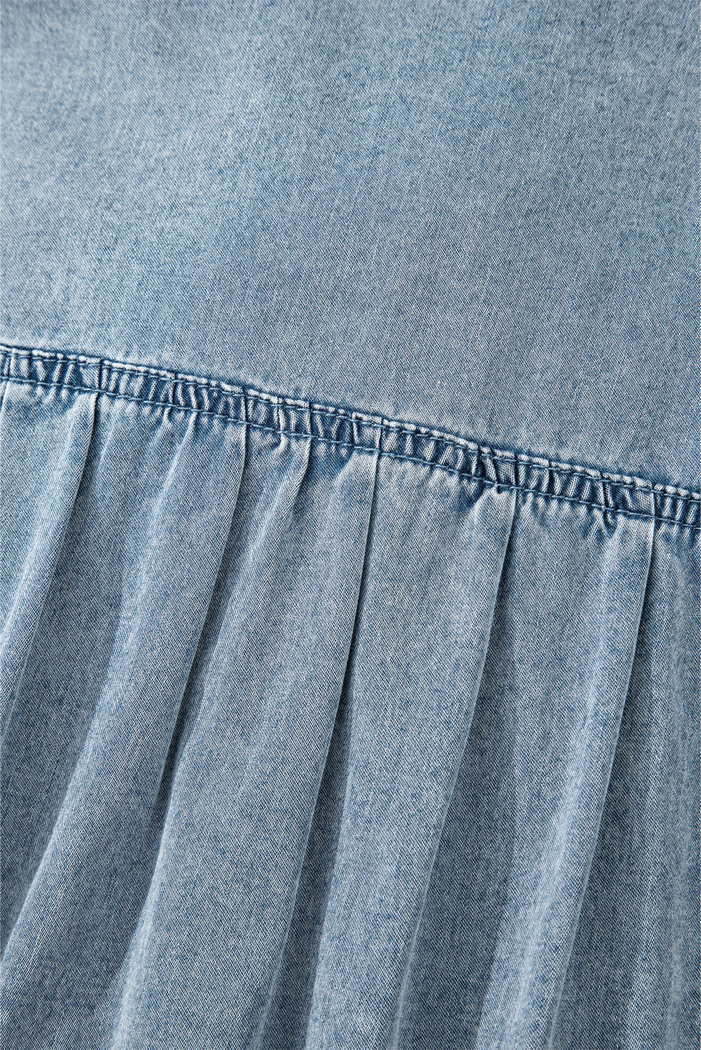 Blue Bowknot Neck Sleeveless Ruffled Chambray Dress