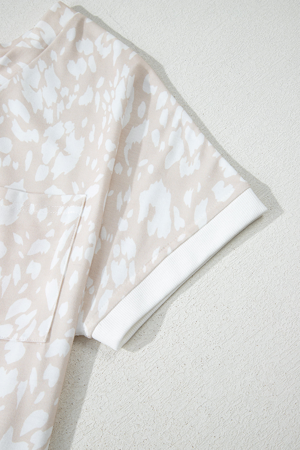 Khaki Leopard Print V Neck Side Slit Loose Fit T Shirt