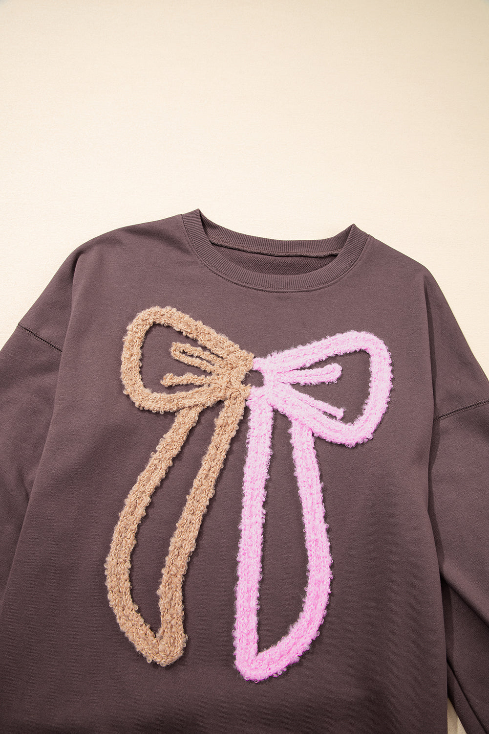 Dark Khaki Terry Bow Pattern Sweatshirt