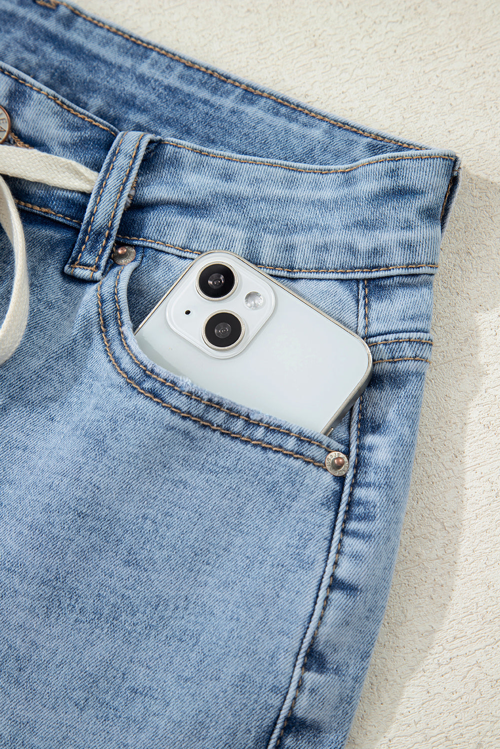 High Rise Drawstring Casual Jeans