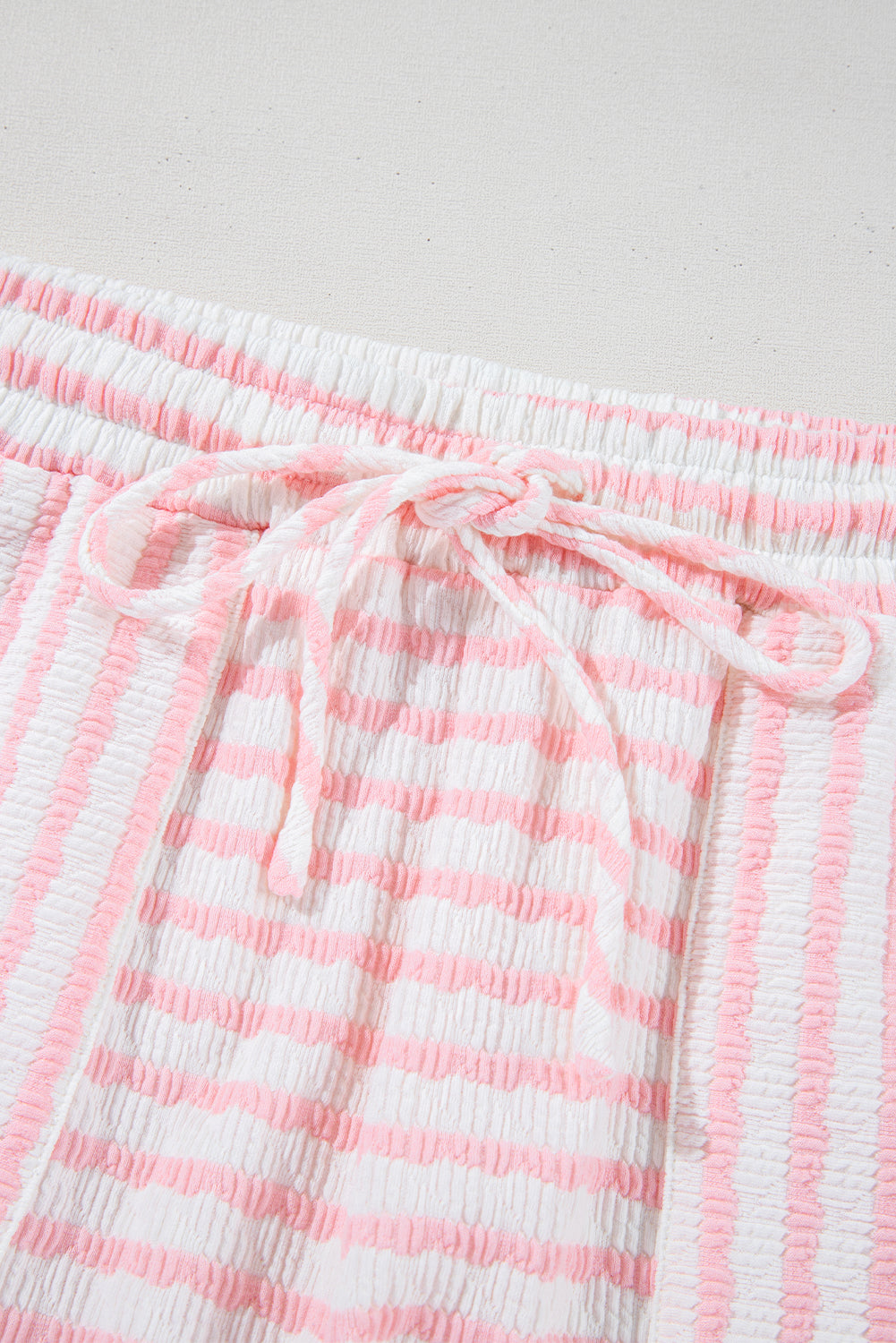 Stripe Knitted Short Sleeve Top and Drawstring Shorts Set